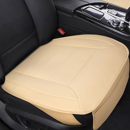 CICMOD Sitzauflagen Auto, PU Autositzbezüge Vordersitze, Universal Sitzauflagen, Anti-Rutsch Sitzschoner, 1 Stück Beige