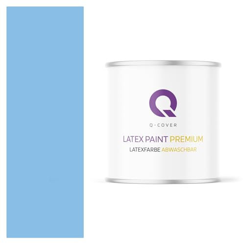 Q-COVER Latexfarbe Abwaschbar 2L (ca.14m2) Taubenblau Farbton Innenfarbe Wandfarbe Deckenfarbe Klasse 2 Mattfarbe Für Allergiker Scheuerfest Geruchlos Frei Von Voc