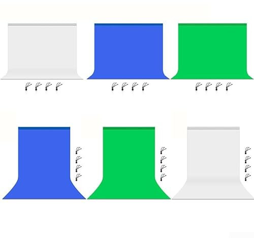 Bildschirmhintergrund, Chroma-Tastenbildschirm, Fotostudio-Set für Chroma-Taste, Video, Streaming, 4 x Hintergrund-Clips im Lieferumfang enthalten (Weiß, 2 x 2)