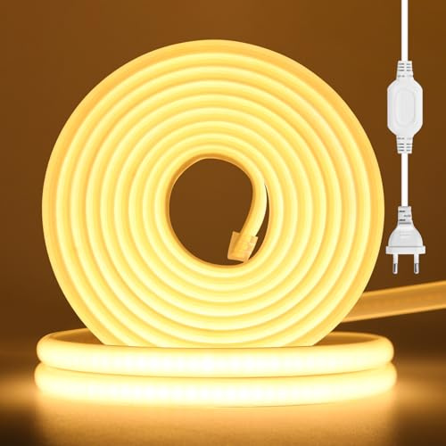 Wisada COB Neon LED Streifen, AC220-240V 288LEDs/m Superhell Flexible FCOB LED Leuchtband (Schnitt alle 50cm), COB LED Band mit Stromkabel für Weihnachten, Party Heim DIY Deko (Warmweiß, 4M)