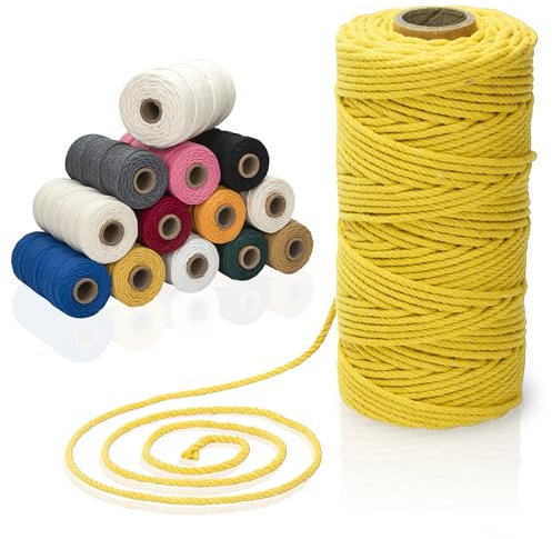 Makramee-Garn aus 100% Baumwolle, 3-4 mm Stärke, in tollen Farben (Gelb, 3mm (100m))