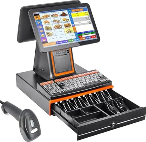 Registratore di cassa POS Smart Touch Screen All in One,touch screen da 15,6, con stampante termica da 58 mm integrata, con cassa in metallo, tastiera, scanner, per vendita al dettaglio,Black