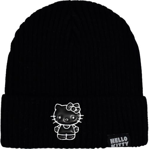 Concept One Damen Hello Kitty, Women's Acrylic Cuffed Knitted Winter Cap Beanie-Mütze, Schwarz, Einheitsgröße