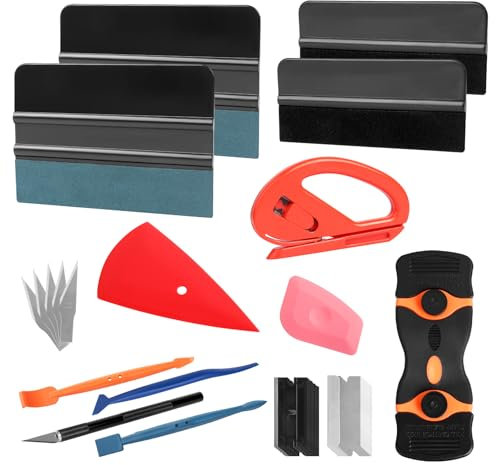 AiQInu Kit Vinilo Herramientas Película para Coche Kit, 27pcs Herramientas de Lámina con raspadores de Fieltro、Cuchillo de Precisión y 5 Cuchillas de Repuesto, Herramienta de Corte de Bordes
