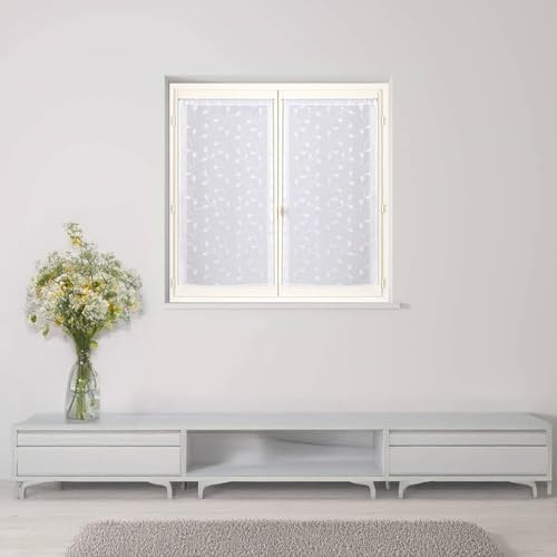 Atout Ciel Vorhänge, Bestickt, Blätter, mit Stangendurchzug, fertig zum Aufhängen, 2 x 60 x 120 cm, Weiß/Weiß
