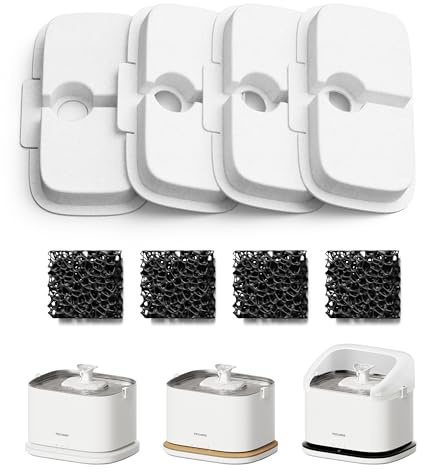 PETLIBRO Cat Water Fountain Filter, 4 Packs Cat Fountain Filter Replacement & Sponges for Dockstream WF106/WF116/WF105/WF115/WF005/WF305, 2-Month Set Easy-Swap for PETLIBRO Pet Fountain Filter