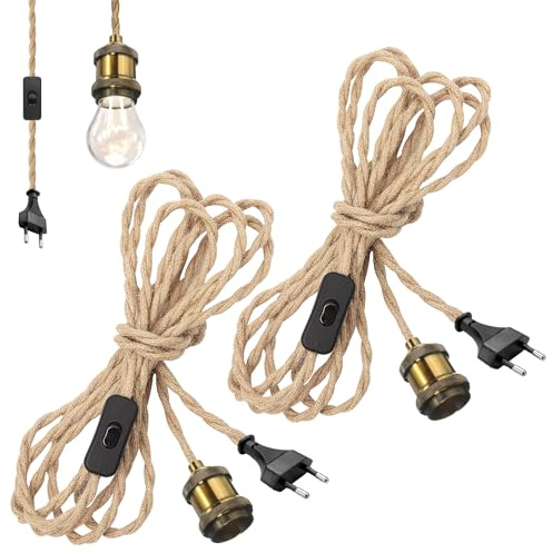 2 Stück E27 Vintage Lampenkabel Hängende Leuchte, Vintage Hängelampe Mit Stecker, Home Pendelleuchte Kit Mit Schalter, 4.6M Pendant Licht Sockel Und Schnur Für Loft Lager Schlafzimmer Wohnzimmer Küche