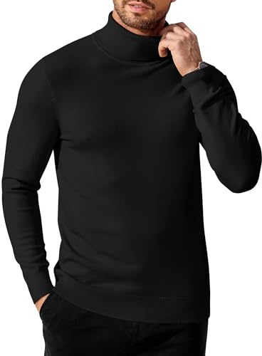 COOFANDY Mens Turtle Neck Jumpers Knitted Roll Neck Jumper for Men Regular Fit Casual Sweaters Black M