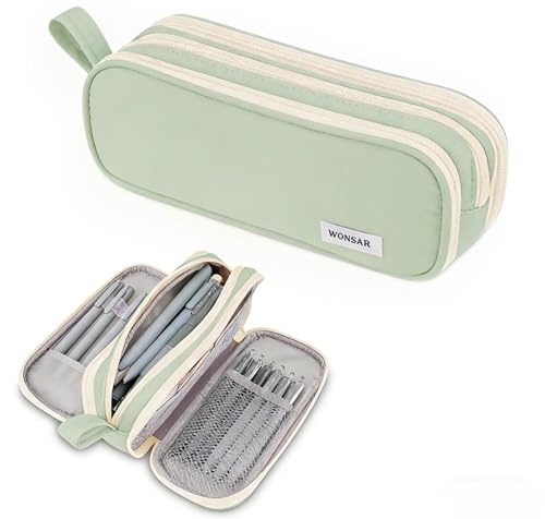 wonsar Federmäppchen Mäppchen Federtasche 3 Fächer Große Kapazität Pencil Case Federmappe Jungen Mädchen Teenager Erwachsene Schulmäppchen für Schule & Büro