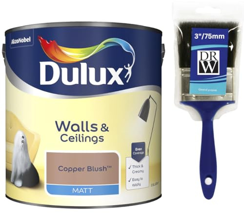 Copper Blush Walls & Ceilings Matt Emulsion Paint 2.5L + 3 Emulsion Paint Brush – Smooth Creamy Finish, Quick Dry, Low VOC, Easy Application for Walls & Ceilings