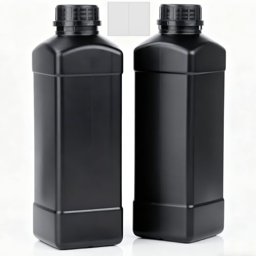 qjuwhua Weithalsflasche 2 Stück 1000ml Chemielagerflaschen HDPE Flasche Laborflaschen mit Schraubverschluß Plastikflaschen 1l für Labor Küche Flüssigkeiten Pasten Granulate Lichtempfindliches Harz