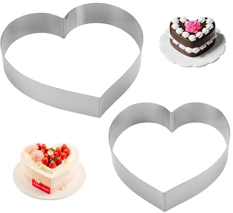 MAKTSAM 2 Stück Herzbackform 20/25cm Edelstahl Herz Tortenring Hoch 5cm | Herz Tortenring für Kuchen Gebäck
