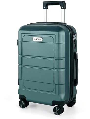 TANTOMI Handgepäck Koffer, 20 Zoll Hartschalenkoffer aus ABS+PC, Trolley, Reisekoffer mit 4 Rollen, 3-stelliges Zahlenschloss, Aluminium-Teleskopstange (41L, Helles Dunkelgrün)
