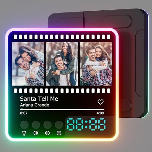 witfox Personalised Music Fridge Magnets - Custom Music Photo Fridge Magnet with Light & Clock，Customised Spotify Plaque Gifts，Unique Xmas Birthday Valentines for Couples Family