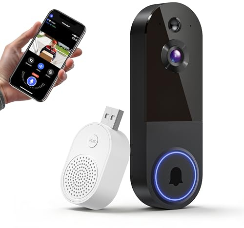 Wynoxian 1080P Wireless Doorbell Camera with Receiver, Night Vision, 2-Way Audio, Cloud Storage, AI Human Detection, Live View, Battery Powered, Indoor Outdoor Surveillance, Home Safety