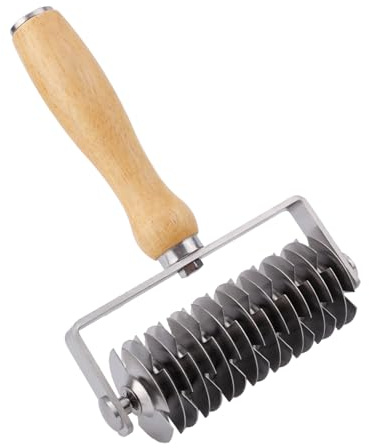 Rullo Taglia-Impasto a Griglia, 18,7x12,5x4,5cm Rullo Tagliapasta per Crostata in Acciaio Inox con Manico in Legno per Torte Impasti Pane Crosta Superiore Manzo Alla Wellington