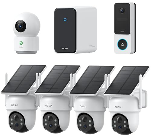 aosu 3K 5MP Kit Telecamere WiFi Solari con Videocitofono 2K | Con Camera Interna, Protezione 360°, Avvisi AI, Tracking Multi-Camera, Visione Notturna a Colori, 32GB espandibili a 16TB