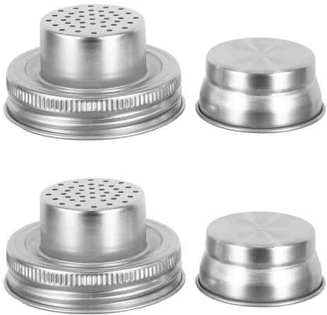 SEWACC 2pcs Mason Jar Covers Stainless Steel Shaker Lids for Mason Jars with Cocktail Shaker and Flour Sifter Functions Silver Sturdy Food Prep Caps