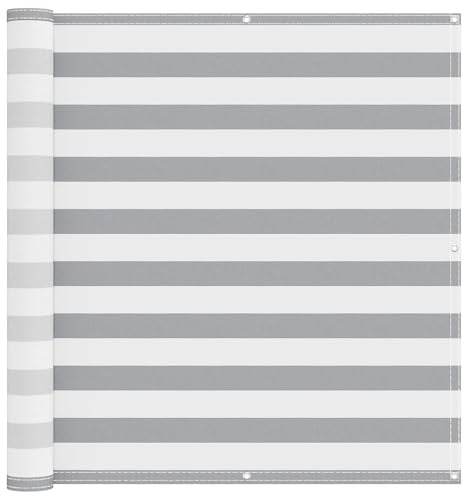 vidaXL Balkonsichtschutz Hellgrau und Weiß 120 x 600 cm, Balkonschattierungslösung, moderner gestreifter Schirm, UV-beständig, wasserfest, idealer Sonnenschutz für Außenbereiche