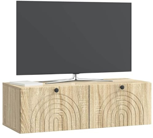 vidaXL Wandmontierter TV-Schrank Sonoma-Eiche 98 x 41 x 30 cm, Modernes Wohnzimmer Lager, rechteckiges Design, Wandregal, praktische Medieneinheit, viele Entertainment Plätze