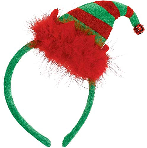 Amscan 318719 - Haarreif Elf, mit Federn und Glöckchen, Santas Helfer, Nikolaus, Santa Claus, Weihnachten, Advent, Heilig Abend