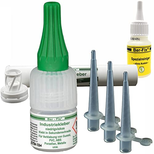 Ber-Fix Industriekleber extra stark kapillar + 3 Spitzen Ihr Neuer Sekundenkleber extra stark Superkleber Kunststoffkleber Metallkleber Holz PVC Schweissnaht Kleber Gummi (5g)