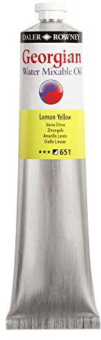 Daler Rowney Georgian Water Mixable Oil Paint Lemon Yellow 200ml Tube - Art Paints for Canvas Paper and More - Oil Painting Supplies for Artists and Students - Artist Oil Paint for Any Skill Set