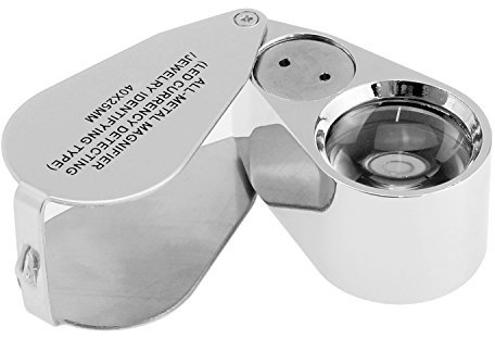 40X Illuminated Jeweler LED UV Lens Loupe Magnifier with Metal Construction and Optical Glass, with Kare and Kind Retail Package (40X x 25 mm, Silver)