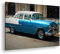 deyoli glänzender Blauer Oldtimer Format: 60x40 als Leinwandbild, Motiv fertig gerahmt auf Echtholzrahmen, Hochwertiger Digitaldruck mit Rahmen, Kein Poster oder Plakat