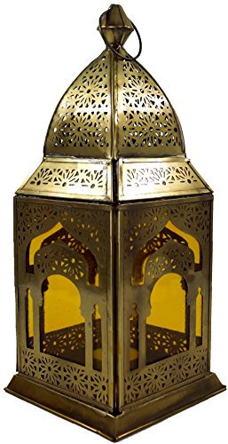 GURU SHOP Orientalische Metall/Glas Laterne in Marrokanischem Design, Windlicht, Gelb, Farbe: Gelb, 30x13x13 cm, Orientalische Laternen