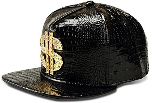 Wikavanli, Flacher Hut, Rock Cap, Verstellbarer Snapback Hut für Damen und Herren - Schwarz - Einheitsgröße
