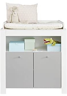 trendteam smart living - Pia - Kommode - Hellgrau/Weiß - Wickeltisch inkl. Wickelaufsatz - (BxHxT) 96 x 103 x 69 cm - mit 1 offenen und 2 geschlossenen Fächern - Verstellbarer Einlegeboden