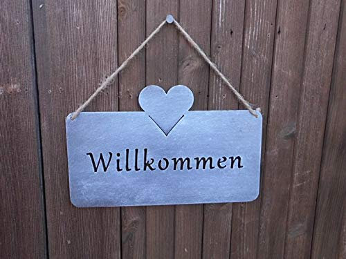 Dekoratives, stabiles Eisenschild - Willkommen - 25 cm grau Geschenk