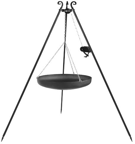 COOK KING Barbecue Treppiede da 180 cm con wok in acciaio naturale da 60 cm + verricello