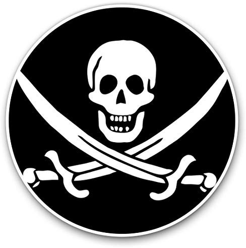 Adesivi in vinile (set da 2) 7,5 cm – Bandiera pirata Jolly Roger Ship Skull #24025