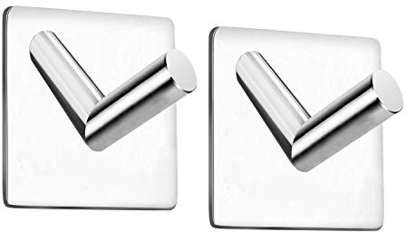 Celbon 2PC Self Adhesive Bath Towel Hook Sliver Chrome Sticky Stainless Steel Robe Hooks Heavy Duty Door Hooks for Bathrooms,Kitchen,Lavatory Closet