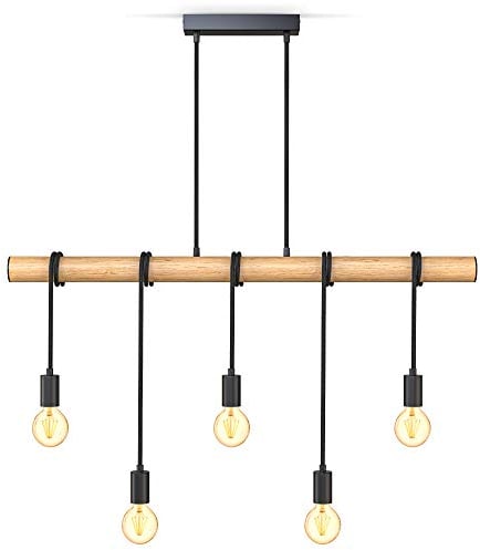 B.K.Licht - Pendelleuchte mit E27 Fassung, max. 60 Watt, Vintage, Hängeleuchte, Hängelampe Esstisch, Esszimmerlampe hängend, Wohnzimmerlampe, Küchenlampe, Retro, Vintage, 90x103 cm, Schwarz