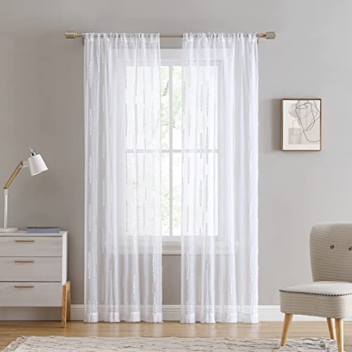 Laura Ashley Transparente Vorhänge mit Stangentasche, jeder Vorhang misst 96,5 cm B x 213,4 cm L, Weiß, 2 Paneele