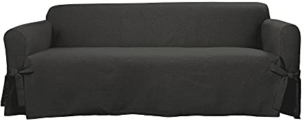 SureFit Farmhouse Basketweave Faux Linen Sofa Slipcovers, Couch Cover One Piece Design and Straight Skirt, Removable and Machine Washable Sofa Cover, Charcoal