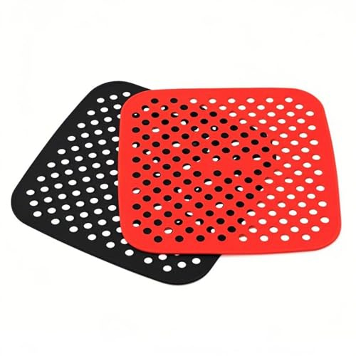 ZEPELOFFY 2 Stück 21,6 cm quadratische Luftfritteusen-Einlagen, wiederverwendbare Lebensmittelqualität Silikonmatte, antihaftbeschichtet, hitzebeständig, Luftfritteusen-Zubehör
