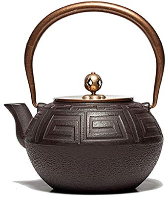 SMSOM Tallera de té de té de Hierro Fundido Tetera de patrón de Tetera con infusor de Acero Inoxidable, 1,2L Agua Juego de té de Hierro Fundido Teteras
