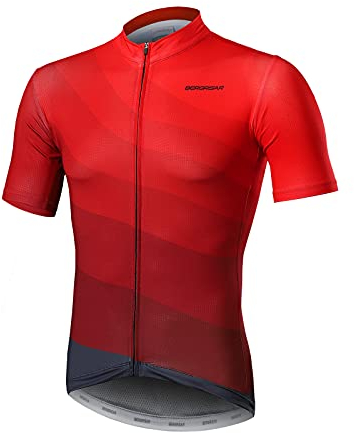 BERGRISAR Kurzarm Fahrradtrikot Herren Radtrikot mit Reißverschluss Taschen Trikots für MTB Mountainbike, Rot, XX-Large