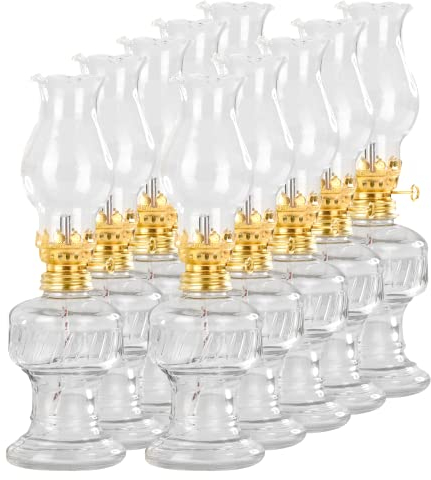 10x Öllampe aus Glas mit goldener Drehfassung 21 cm | Petroleumlampe mit Baumwolldocht | Perfekt für die Ideale Hochzeit | Oil lamps perfect for the Wedding day