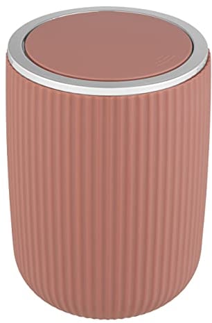 WENKO Secchio con Coperchio oscillante Agropoli S Rosa Antico, 2 Litri, Secchio per Bagno, pattumiera in plastica di qualità, modellatura plastica e Superficie Strutturata, Ø 14,5 x 20 cm