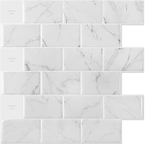 Art3d 10-Sheet Peel and Stick Subway Backsplash, 12 in. x 12in. White Marble Design