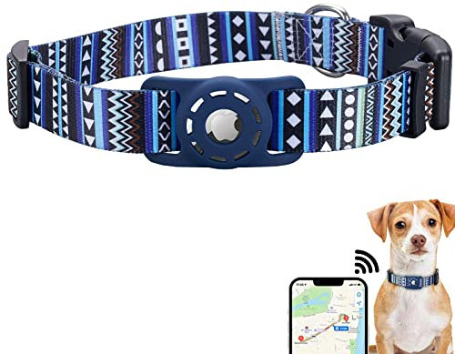 Konity AirTag Katzenhalsband, kompatibel mit Apple AirTag, Polyester-Halsband für Kätzchen, Welpen, mit Silikon-AirTag-Halterung für kleine Hunde, Bohemia Navy, XS: 20,3 - 30,5 cm Halsumfang