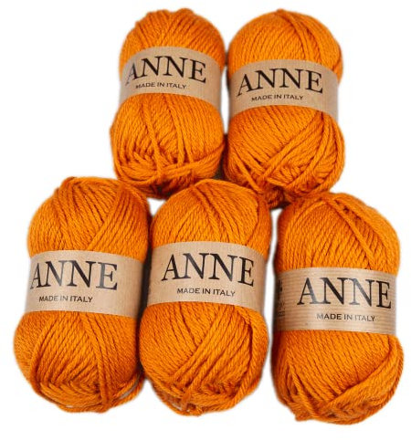 5 gomitoli da 50 grammi filato 50% lana vergine 50% acrilico prodotto in Italia (arancio 86021)