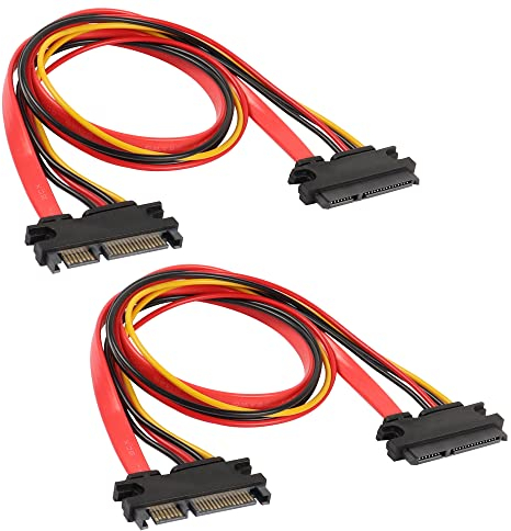 MEIRIYFA Cavo di prolunga di alimentazione SATA a 22 pin, 2 pezzi SATA 22 pin (7+15) maschio a femmina e cavo di prolunga combinato di alimentazione - 50 cm