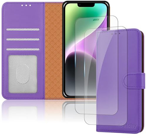iCatchy iPhone 14 Case 6.1-Inch, Leather Wallet Book Stand view Magnetic Protect RFID Blocking Flip Cover Compatible with iPhone 14 (Lilac)