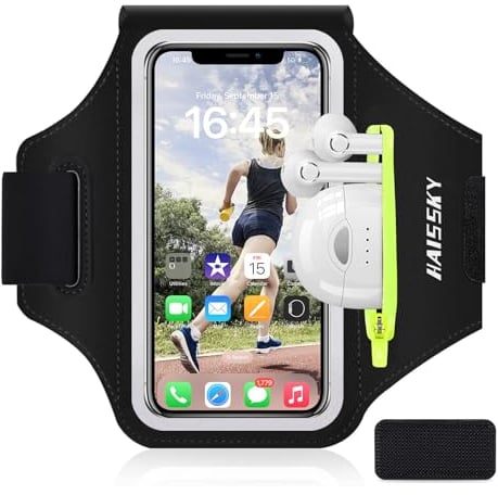 Sportarmband Handy Schweißfest Running Armband, Armtasche mit Kopfhörer Reißverschluss Tasche für iPhone 15 14 13 12 Pro Max/XR/8/7 Laufhalter Handy Armband für Joggen Laufen,und Fitness Bis Zu 6.9''